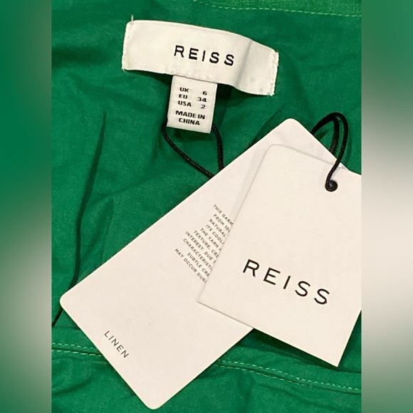 NWT Reiss Emerald Green Esme Linen Tie Side Midi Dress - Sz 2 - Picture 6 of 10